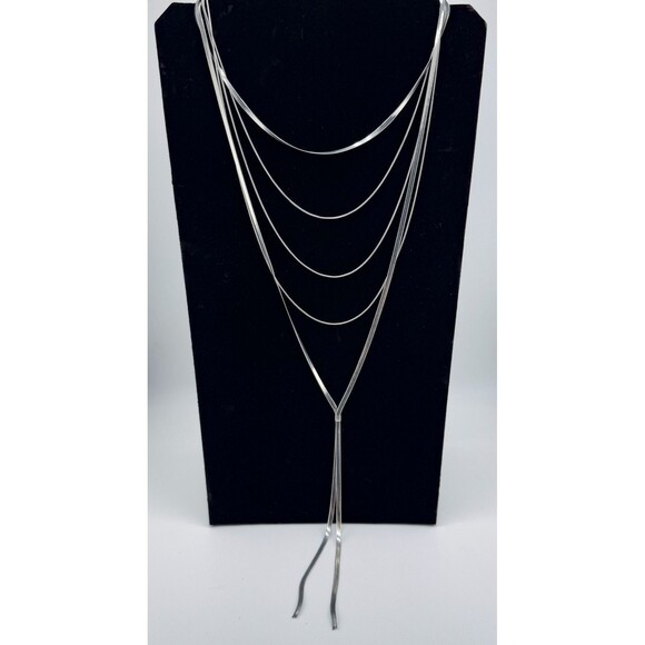 Vintage NY Layer Strand Necklace Silver Tone Glamour Disco Retro Statement - Picture 5 of 12